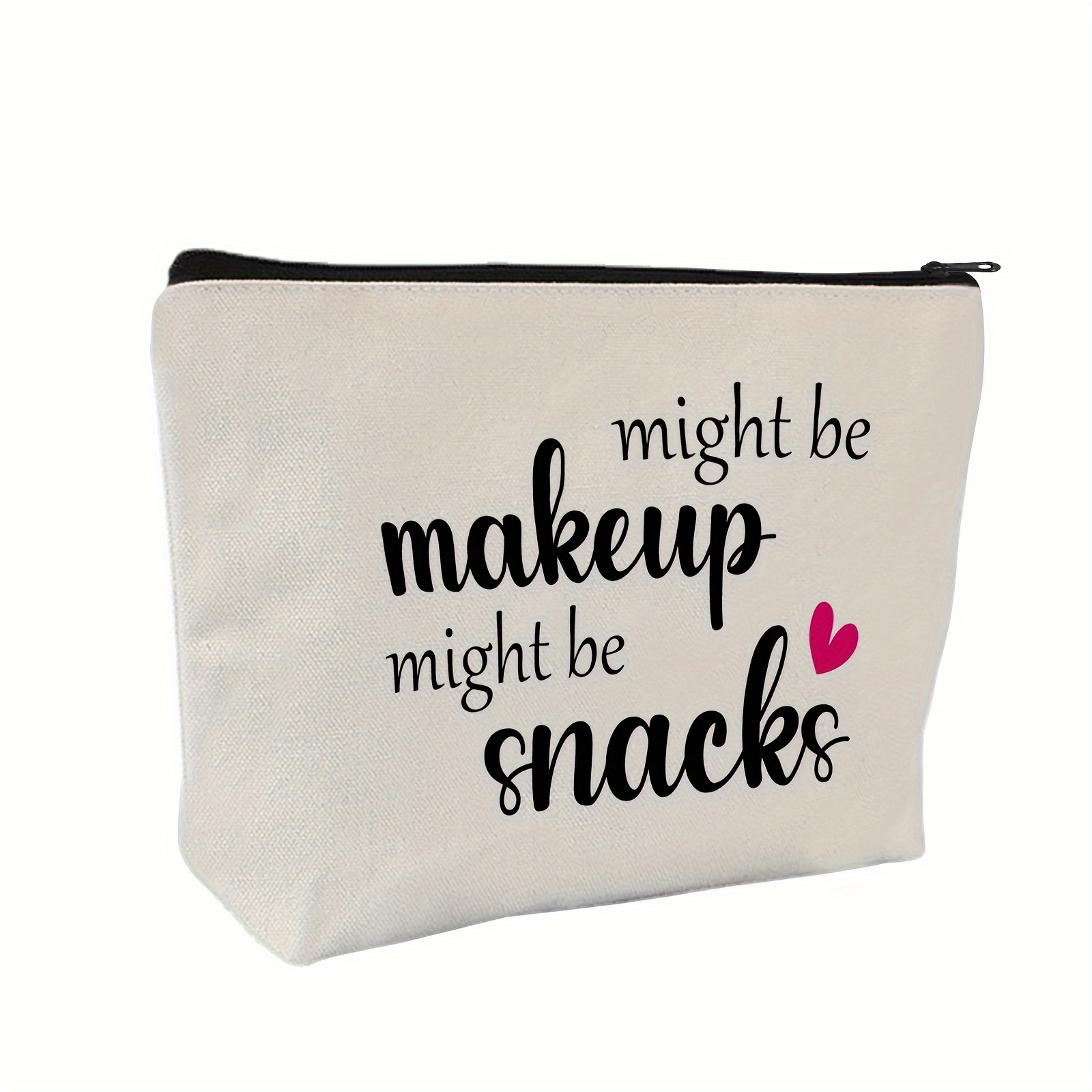 

Canvas Cosmetic Bag For Women - Hypoallergenic, Non-waterproof "might Be Makeup, Might " Multifunctional Zipper Pouch With Letter Print, Ideal For Makeup And Snack Storage