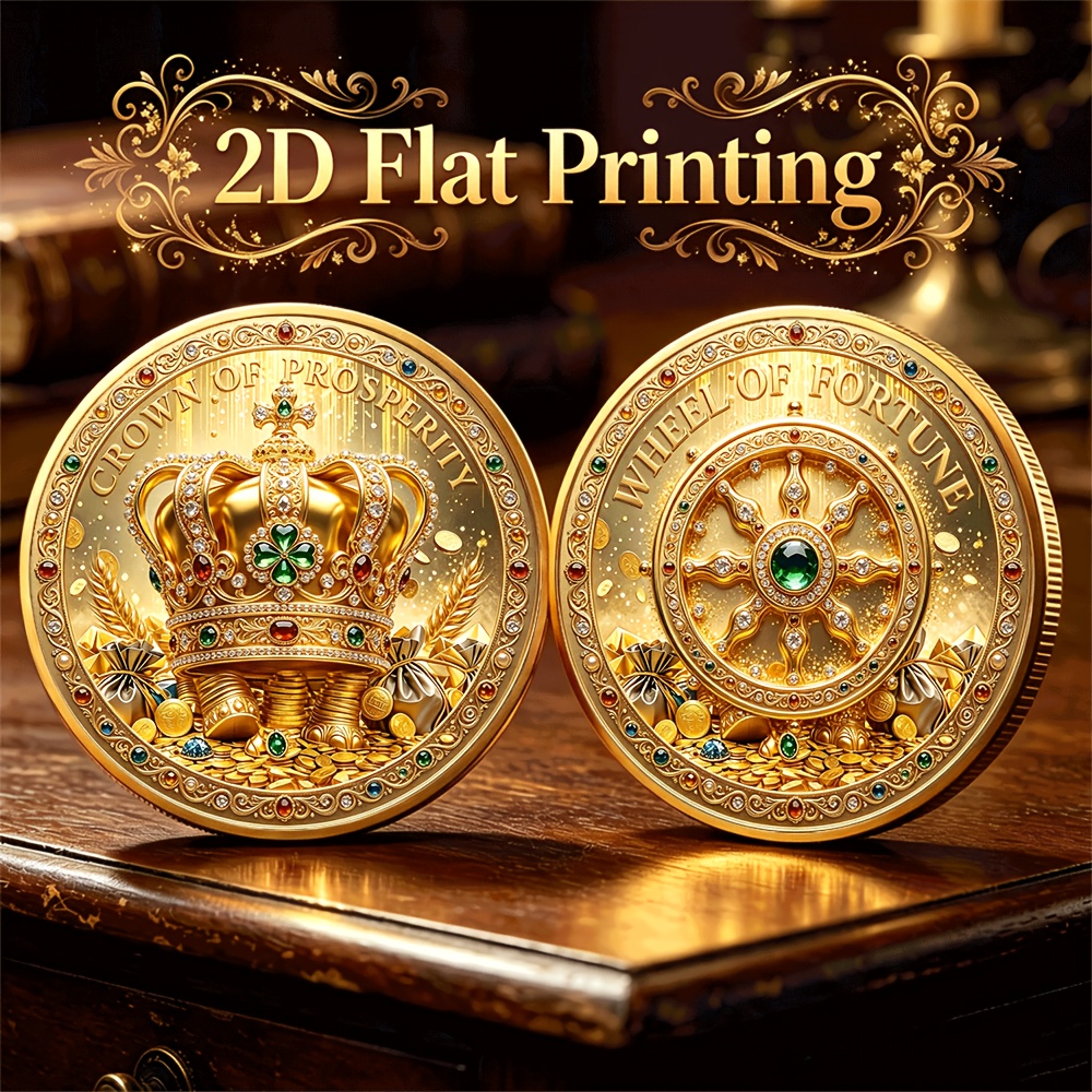 TEMU 2d Glory Crown Double-sided Color Printed Commemorative Coin, Symbolizing Smooth And Prosperous Future, Fortune And Wealth , Suitable For -end