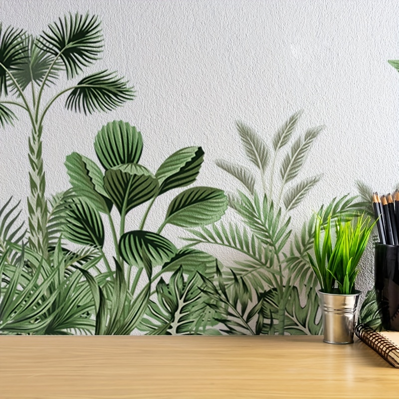 

Tropical Jungle Plant Wall Decals, Modern Style Flower Pattern, Self-adhesive Polyvinyl Chloride, Detachable Rectangle Bedroom Living Room Entryway Home Decor Stickers - Single Use