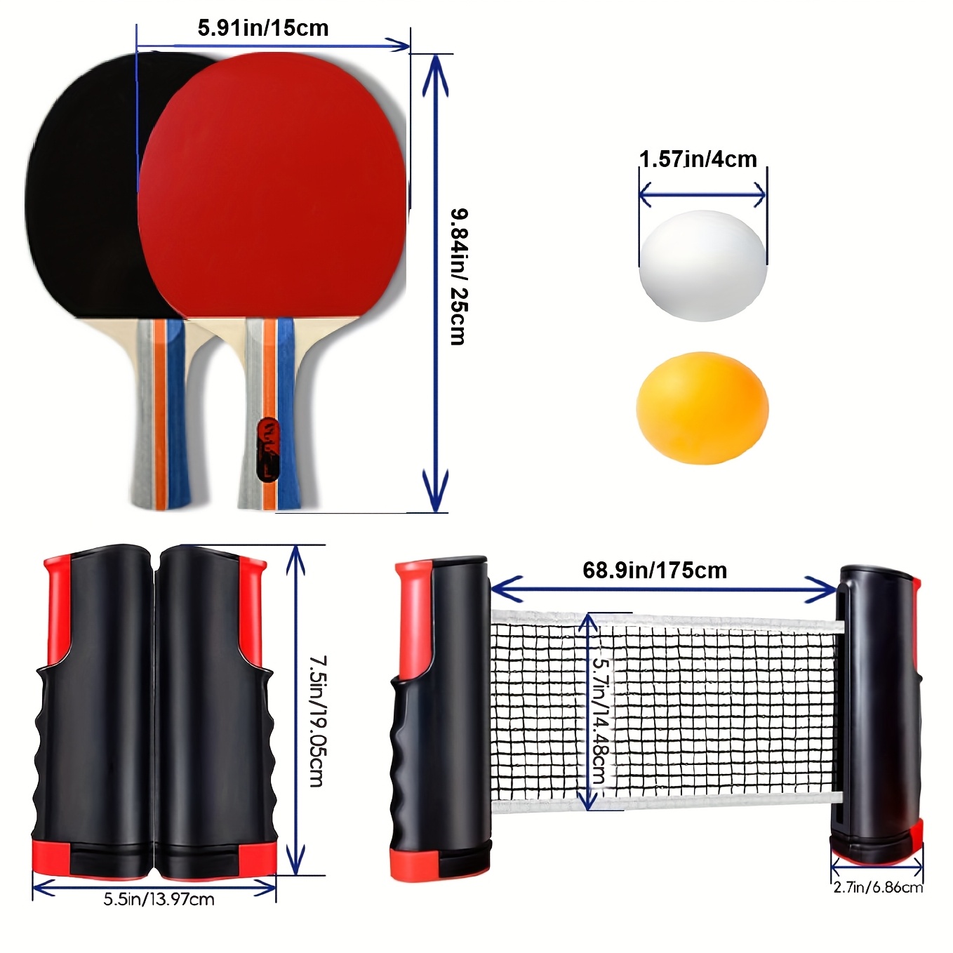 Portable Table Tennis Racket Set with 4 Paddles