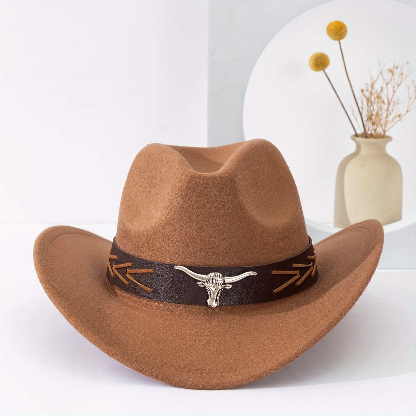 

Boho Style Unisex Retro Western Cowboy Hat, With Rolled Brim And Tribal Band, Fashion Retro Fedora Jazz Hat, For Men Women