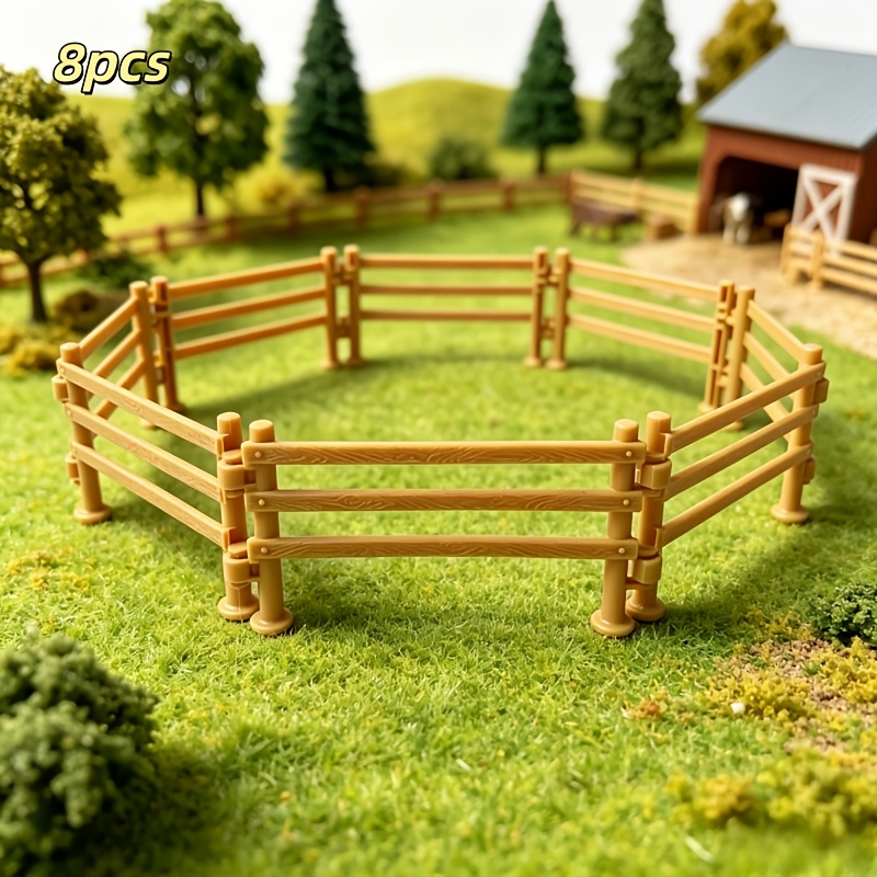 TEMU Lot de 8 panneaux de clôture miniatures animaux - Plastique rustique adapté aux , maquettes de table de sable, enclos de maison de poupée et de
