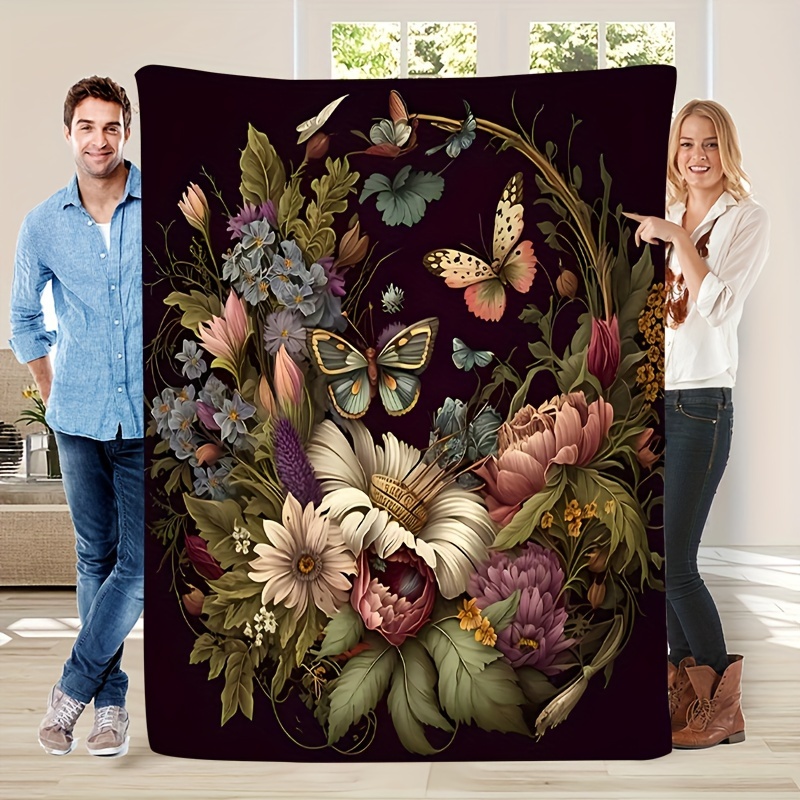 

1pc Vintage Print Blanket, Warm And Comfortable All , Suitable For Bedroom, Camping Travel Multifunctional Blanket