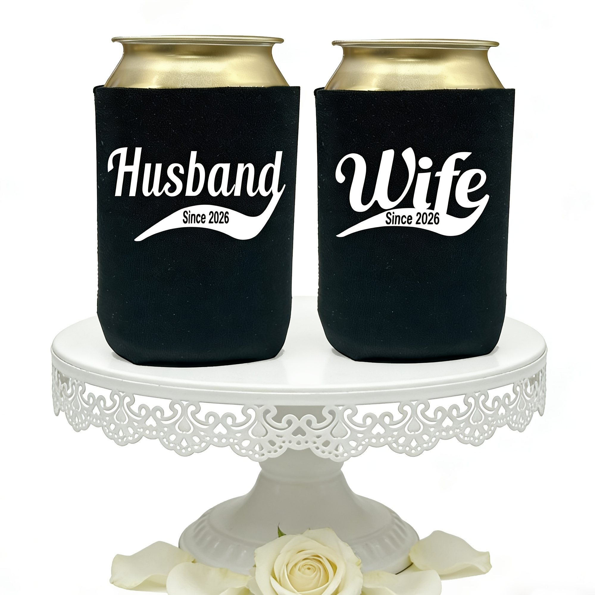 Temu – TEMU Custom Wedding Can Coolers “ And To Keep Your Drink Cold” Personalized Names + Date, Rustic Brown Wood Design, Fits 12-16 Oz Cans