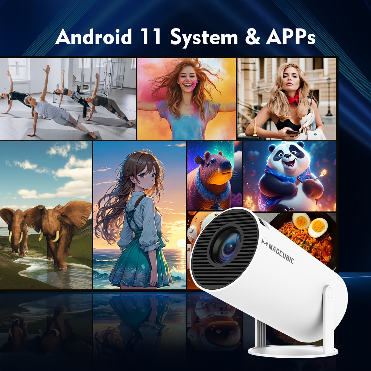 hy300  projector with android 11 260ansi hd 4k auto   wireless 5 0 uk plug portable home theater projector for sports gaming enthusiasts details 0