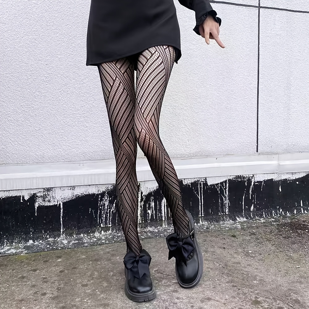 4 Paar Damen Netzstrumpfhosen Schwarz Und Weiß - Spitzenstrumpfhose Mit Rosen- Und Kreuzmuster