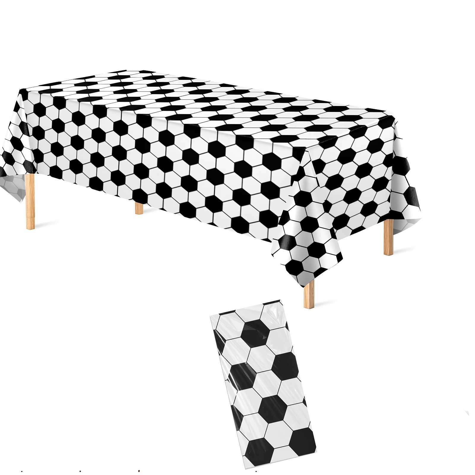 TEMU Nappe jetable en plastique 1 pièce sur le thème du football, rectangulaire noire et blanche pour fêtes d'anniversaire et événements festifs,