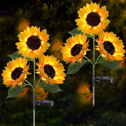 2 4 pack solar sunflower led garden light vibrant yellow flower decoration durable abs material suitable for labor day mothers day thanksgiving christmas halloween terrace lawn courtyard and garden decoration ip65 waterproof