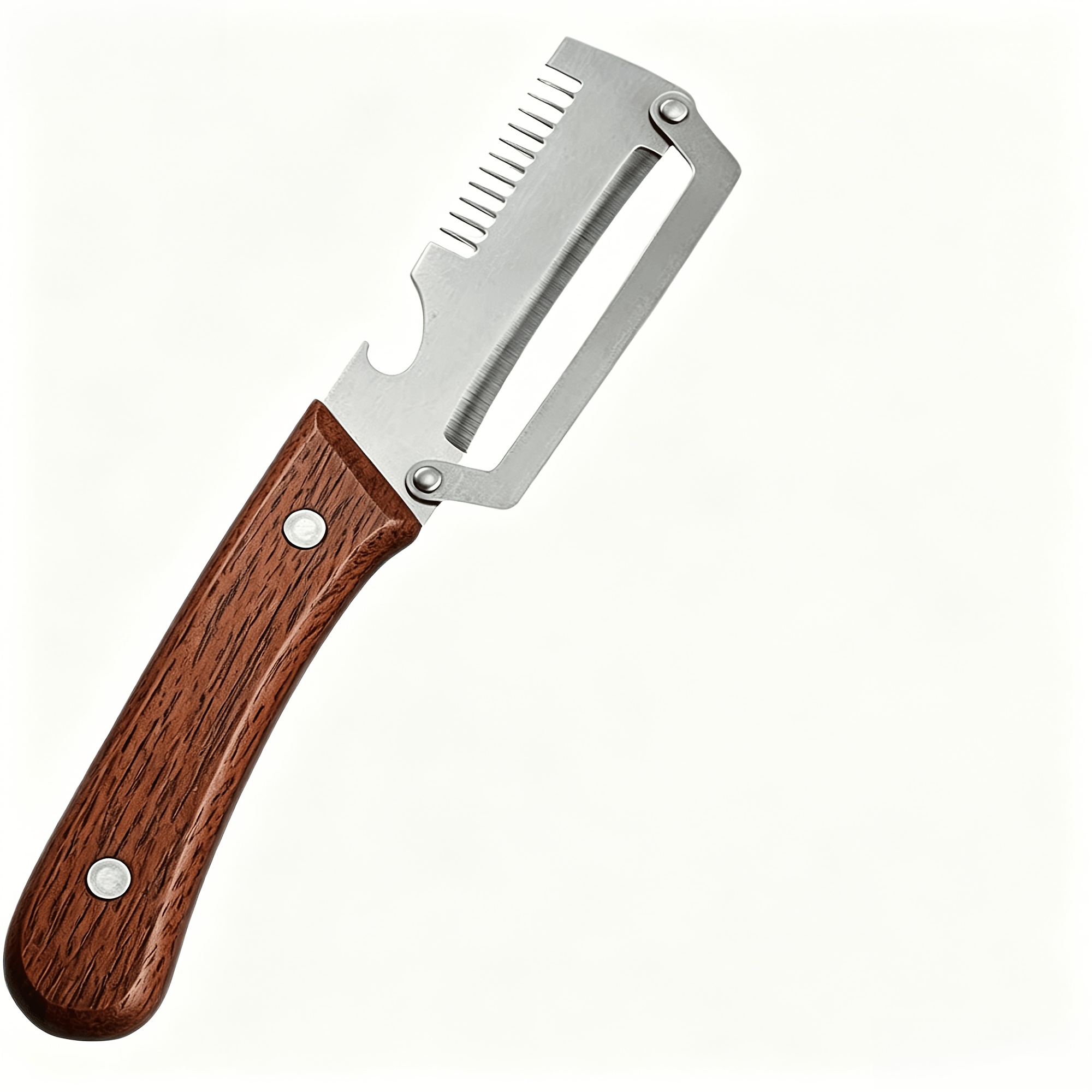 TEMU Multi-functional Vegetable Peeler For Kitchen - Stainless Steel Blade With Wooden Handle, Bottle Opener & Scallion , -one Kitchen Tool For Prep