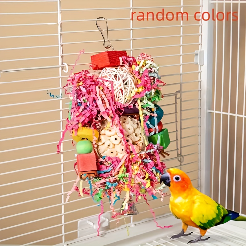 Parrot Toys To Boredom, Self-entertainment, Solid Wood Pith Ball, Gnawing Toys, , Birdcage Decoration, Decompression Peony (random Color)
