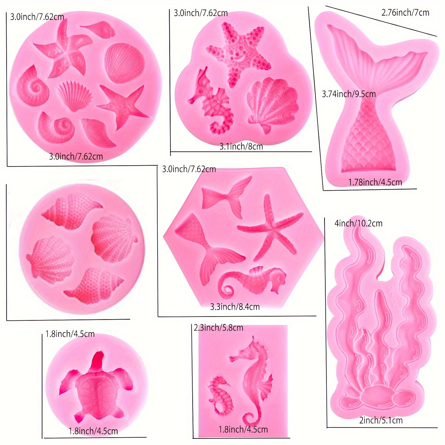 

8pcs Fondant Molds Set - Gum Molds For , , , , - Includes Tail, , , , Starfish, - For Christmas, Halloween, Easter Diy Crafts