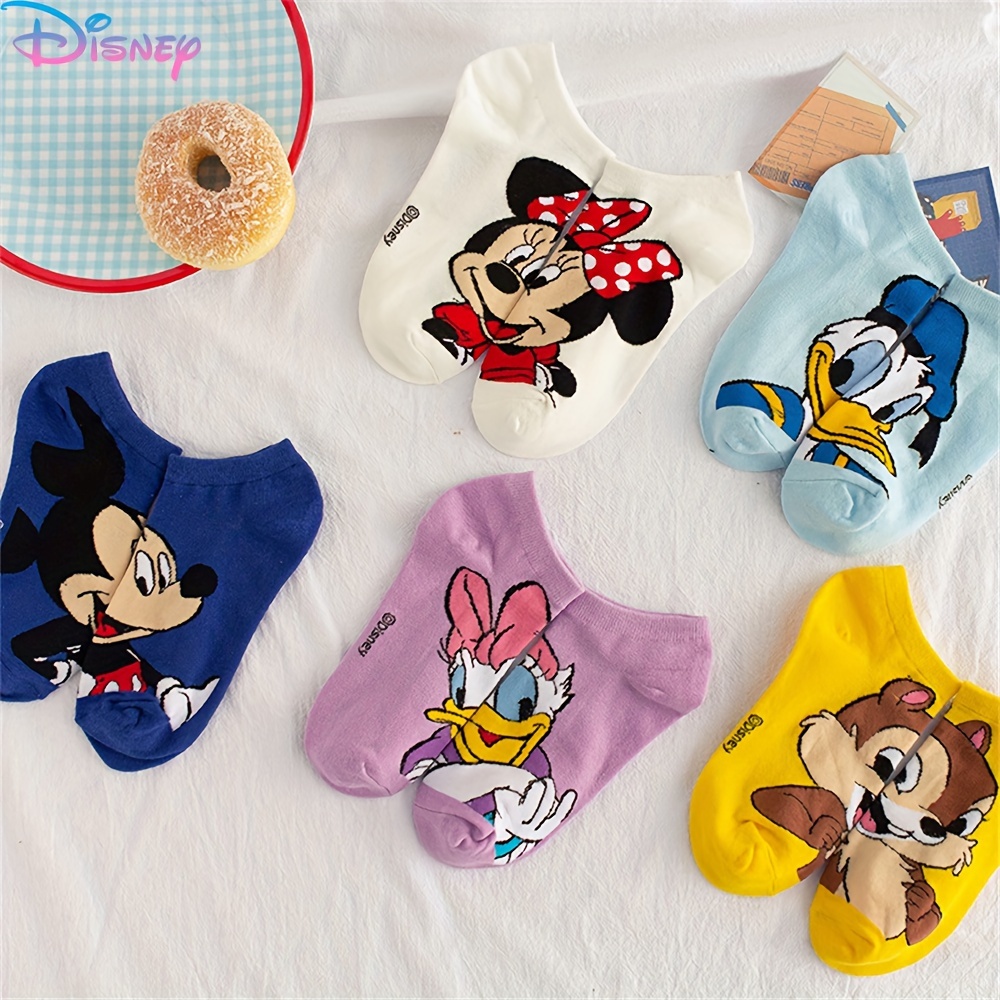 

charming" Disney Mickey Mouse Clubhouse 5-piece Socks For Women - Cute & Fun Cartoon Academy Style, Breathable Cotton, Perfect For All Seasons