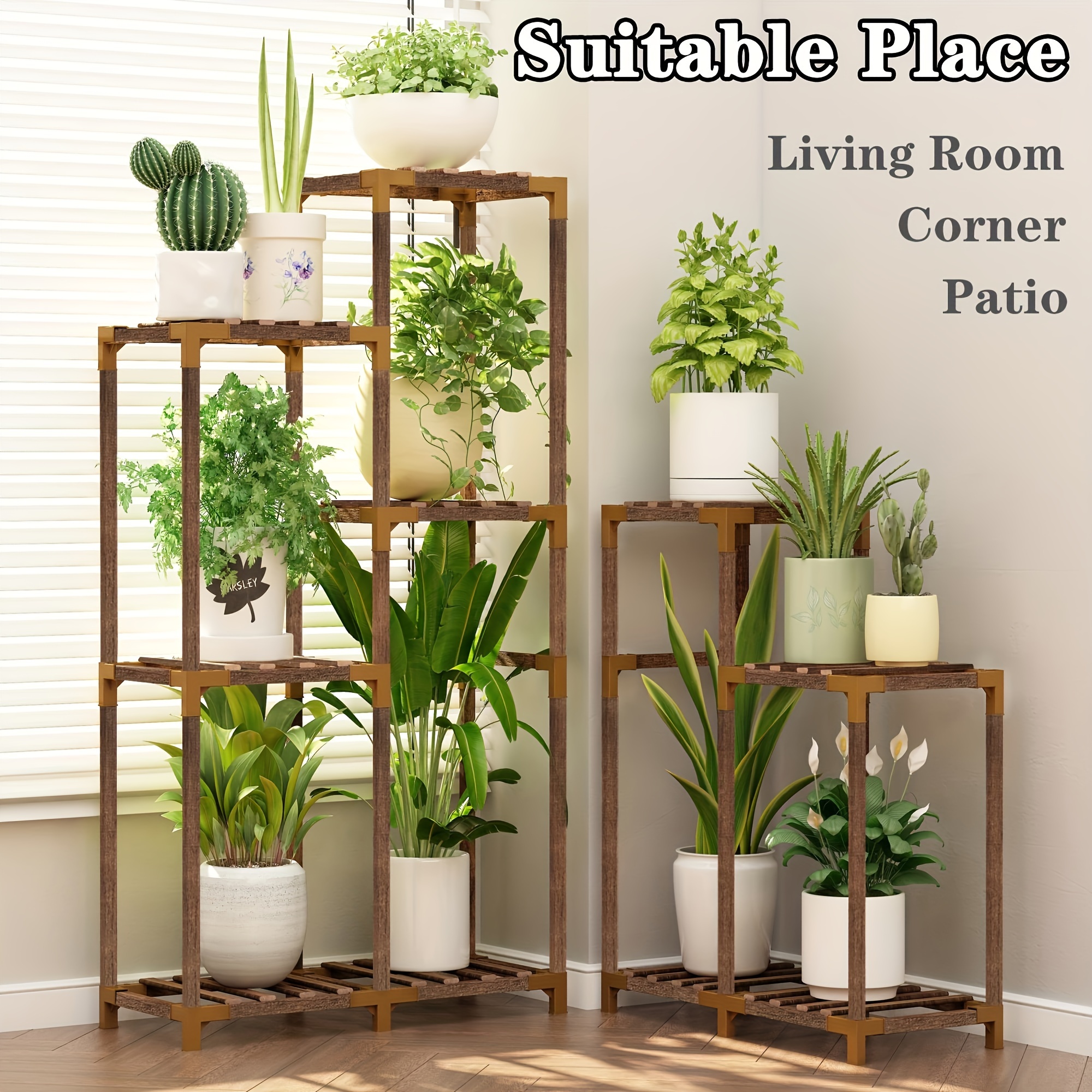 

Wood Plant Stand Indoor For Multiple Plants, Corner Plant Shelf Rack Flower Stand For Living Room Patio Porch Garden