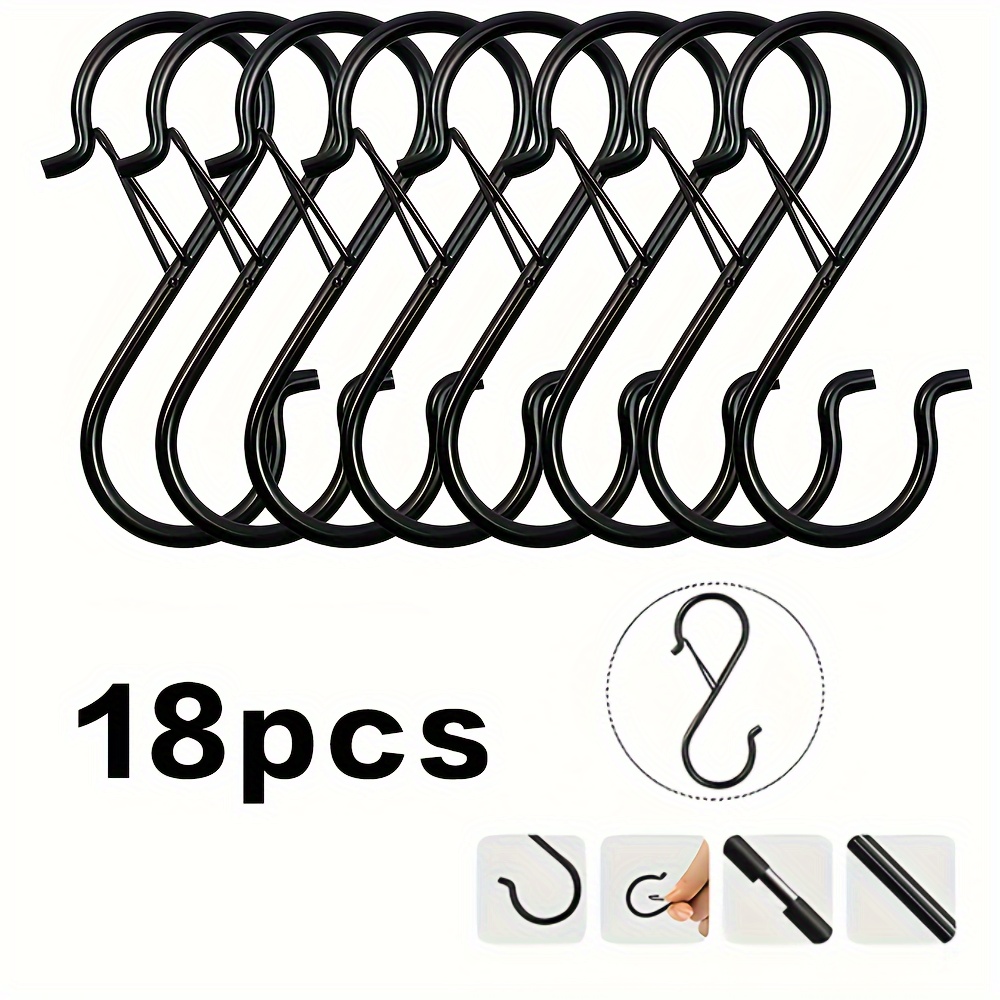 TEMU 8/18-pack Heavy-duty Metal S-hooks With Secure Locking Latch - Multipurpose Hanging Hooks For Closet Organization, Kitchen Tools, - Durable Iron