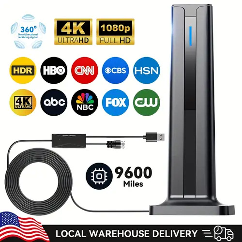 9600 Mile Indoor TV Antenna With Magnetic Base, 1080P 4k Amplifier Long And Short Distance Automatic Switching 360° Stable Reception Local, Suitable For Living Room, Room Home TV,