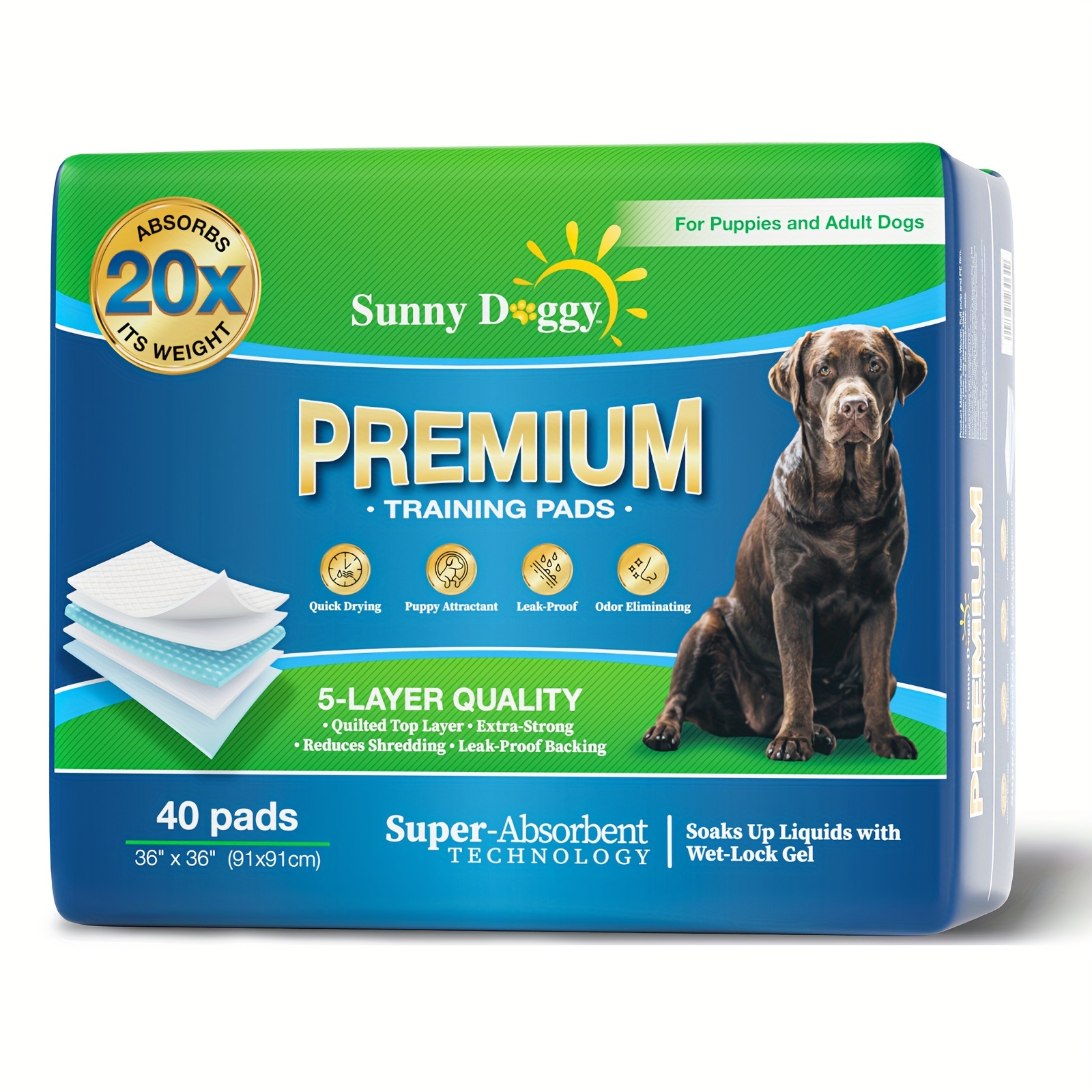 TEMU Sunny Doggy 40 Count 36"x 36" Pee Pads For Dogs Large Puppy Pads Pet Training Pads Disposable Upgraded , Potty Pads Absorbent