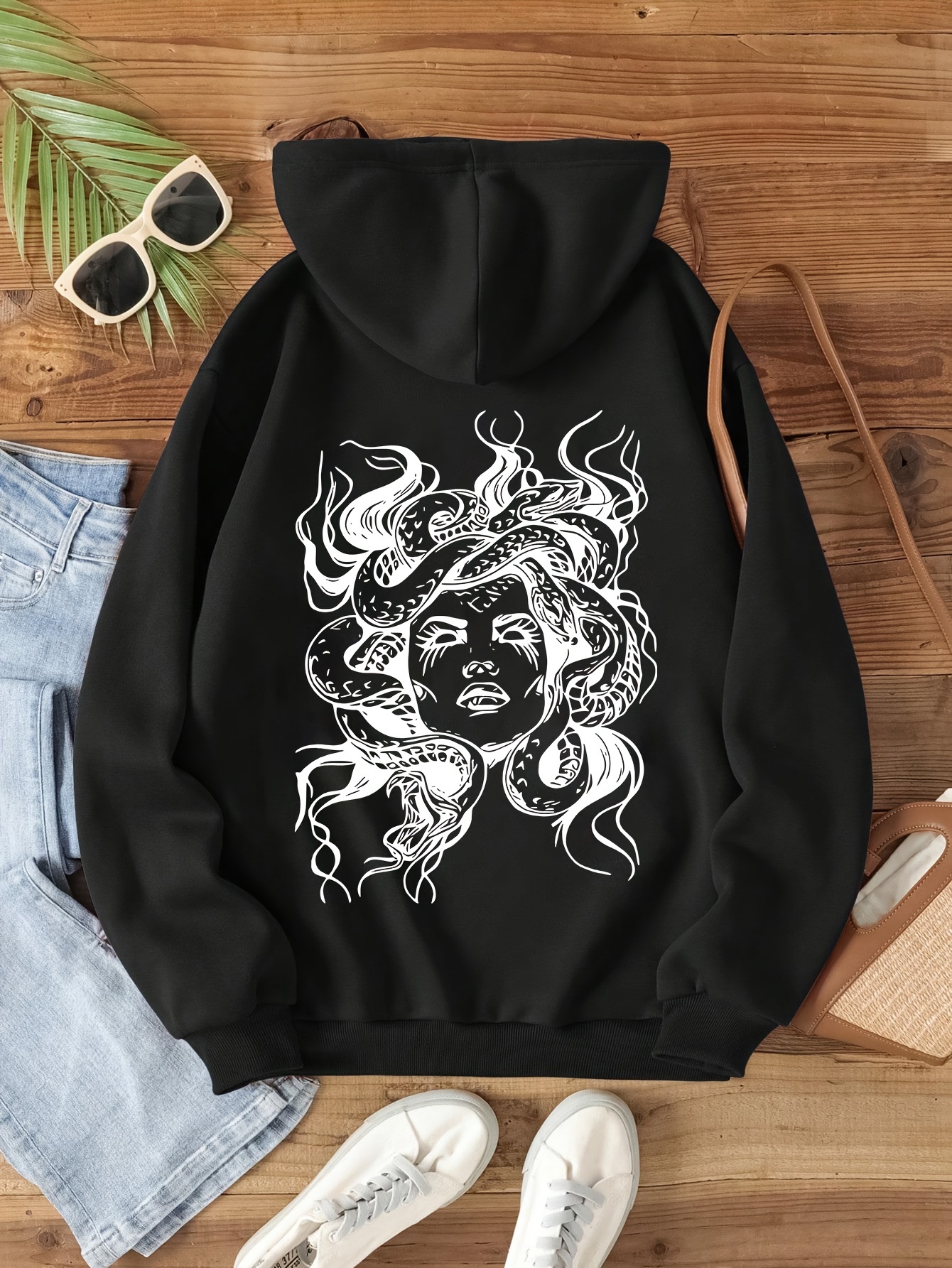 medusa print hoodie drawstring casual hooded sweatshirt Temu
