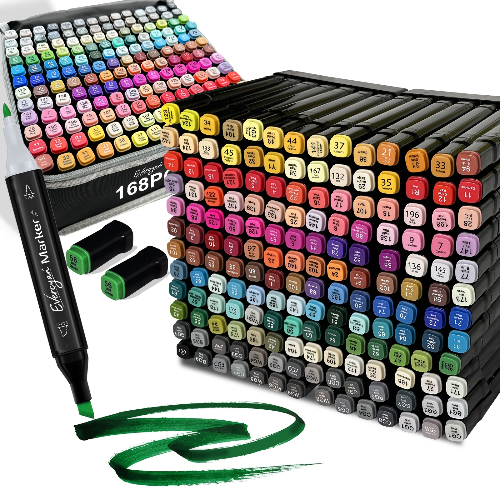 TEMU 168 Dual Tip Alcohol Marker Pens With Base And Storage Bag, Quick-drying Permanent Markers For Adults, Smooth Writing, Vibrant Colors, Coloring