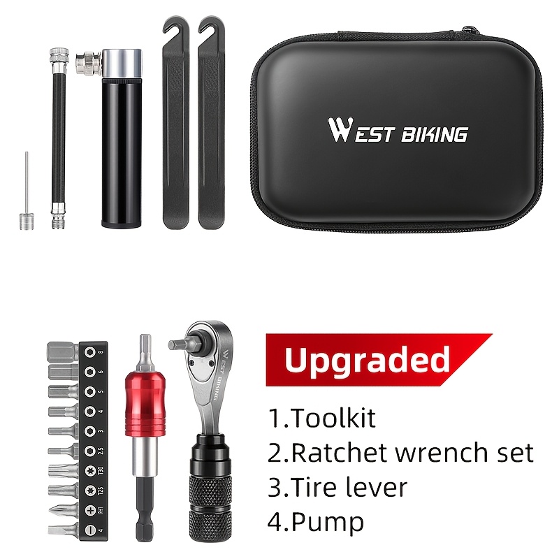 West Biking 8pcs Bike Tool Set Multifunctional Bicycle Repair Tool Kit With Ratchet And Tire Lever Portable Outdoor Emergency Maintenance Additions For Bikes