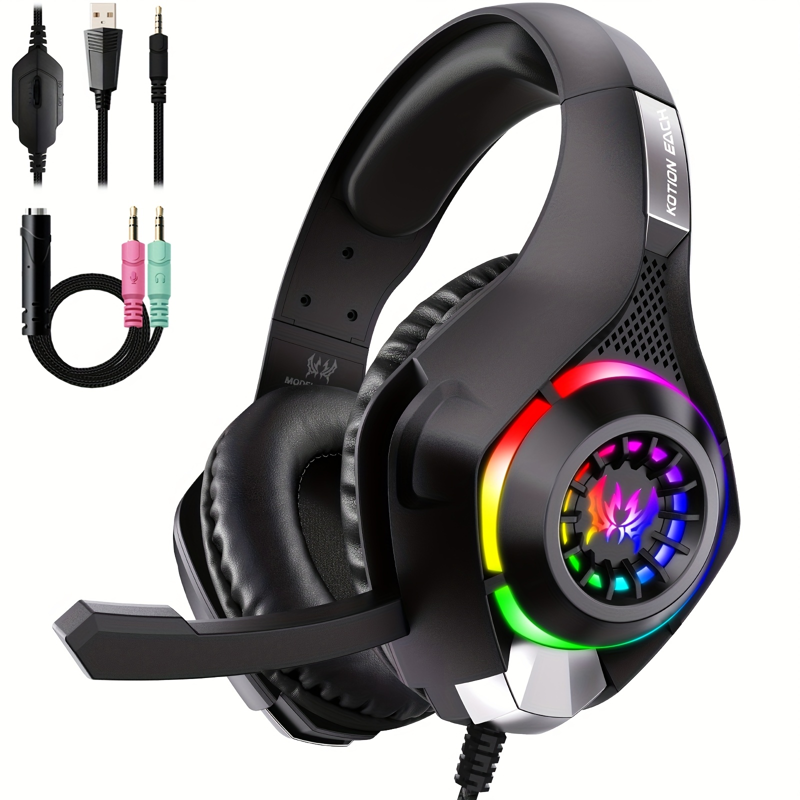 

Casque de jeu pour PC, PS4, PS5, casque de jeu avec microphone anti-bruit, lumière RGB, basse, couvercles d'oreille en mousse souple, casque de jeu pour /S, NS