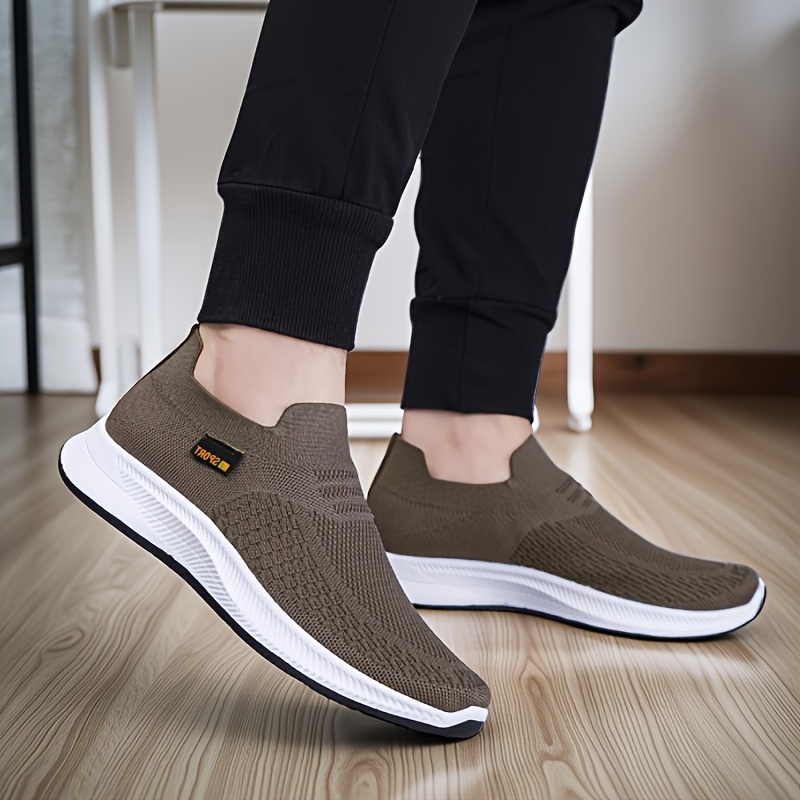 1-Pair ADO STAP Men's Breathable Slip-On Sneakers - Lightweight Woven Knit Loafers Suitable for Daily Wear, Light Sports & Semi-Formal Occasions - Low-Top Shoe with Cushioned PVC Sole, Minimalist Casual Shoes (No Laces)