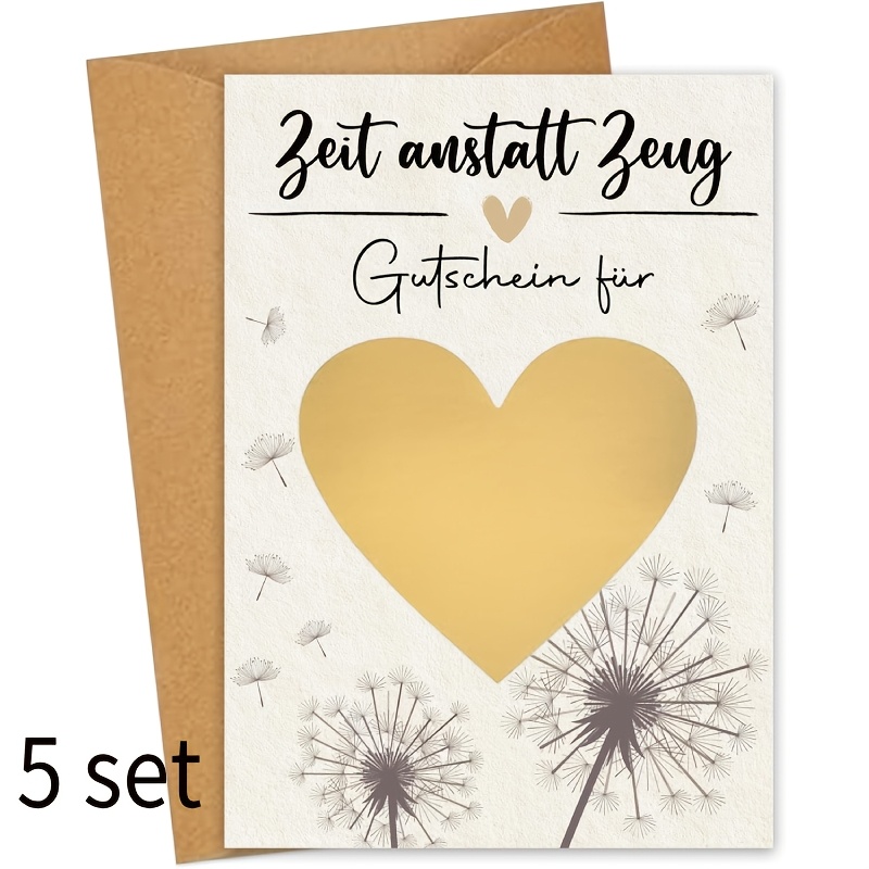 

5-pack German -off Voucher Cards With Envelopes, Personalized Time Gifts, Birthday And Customizable Cards