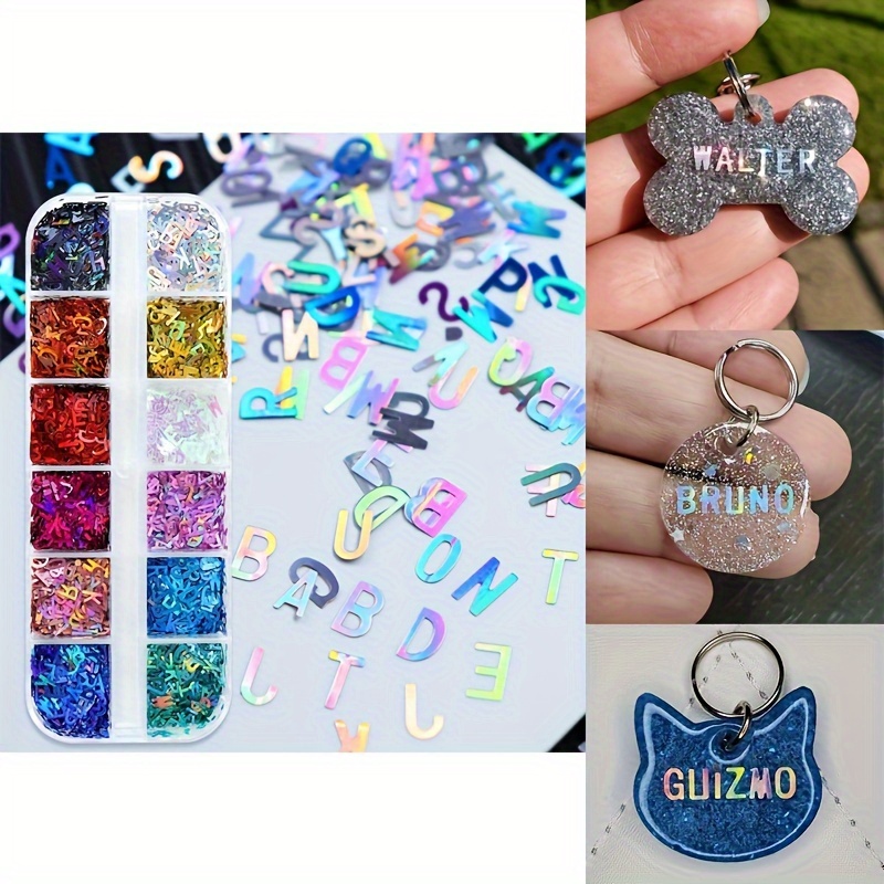 

Holographic Alphabet Sequins, Iridescent Glitter Flakes, Epoxy Resin Filling, Jewelry Making Supplies For Crafting And Decoration