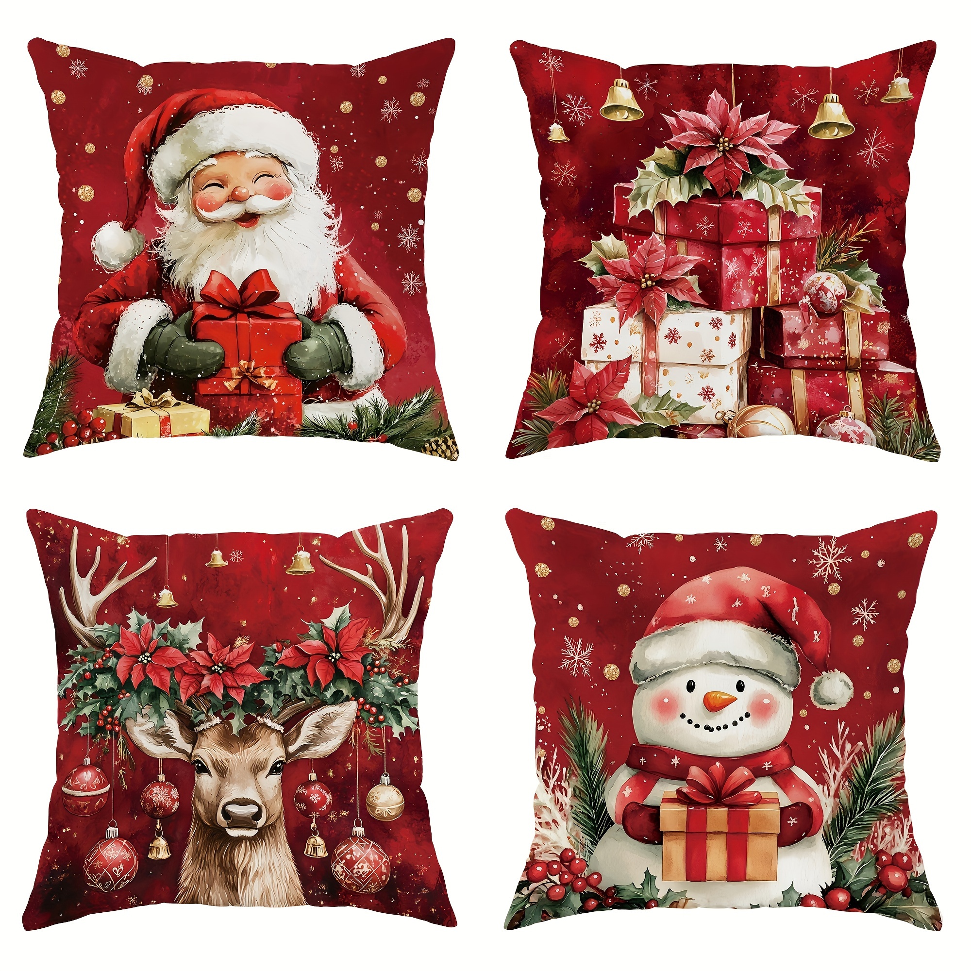 

New 4pcs Christmas Pillowcase Set - , Snowman, And , 18x18 , And , 1 Printed, , , And Decoration -