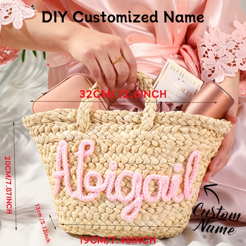 diy customized name beach tote bags handmade straw handbags Temu