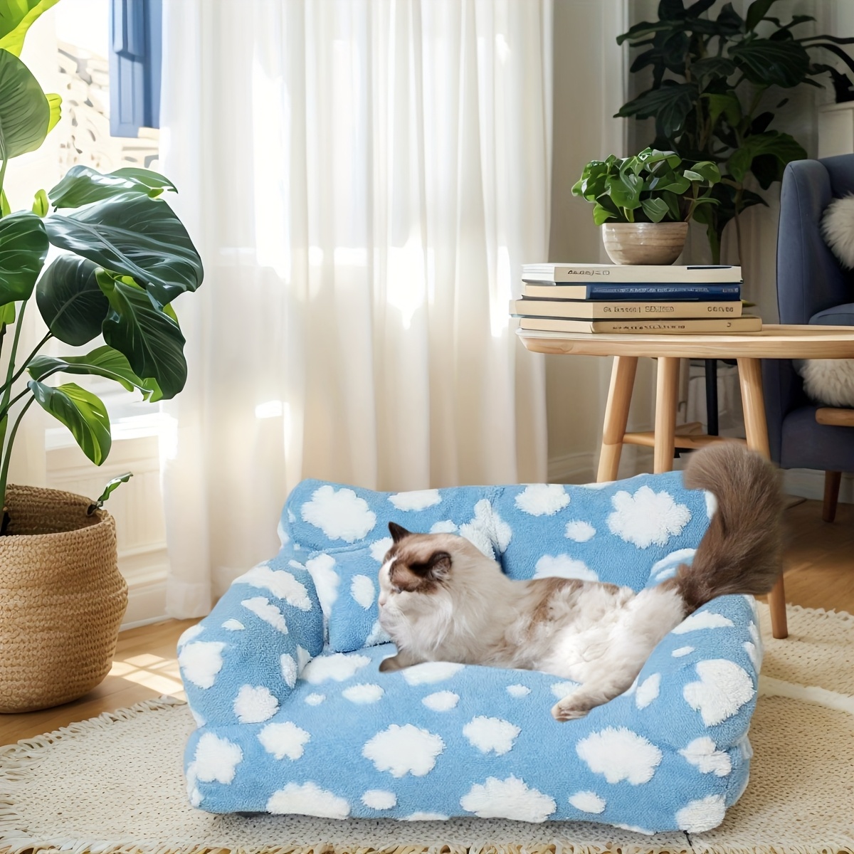 cozy cloud pattern pet sofa bed for dogs cats large   soft warm detachable cover ideal for indoor outdoor use   sofa bed   design durable polyester cover pet beds Product details 5