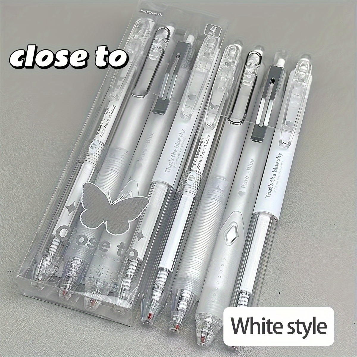 E-shop 4er-Set Hochwertige Einfache Transparente Stiftkörper Schmetterlingsdruck Neutralstift im Stil Weichgriff Metallstifthalter ähnlich einem