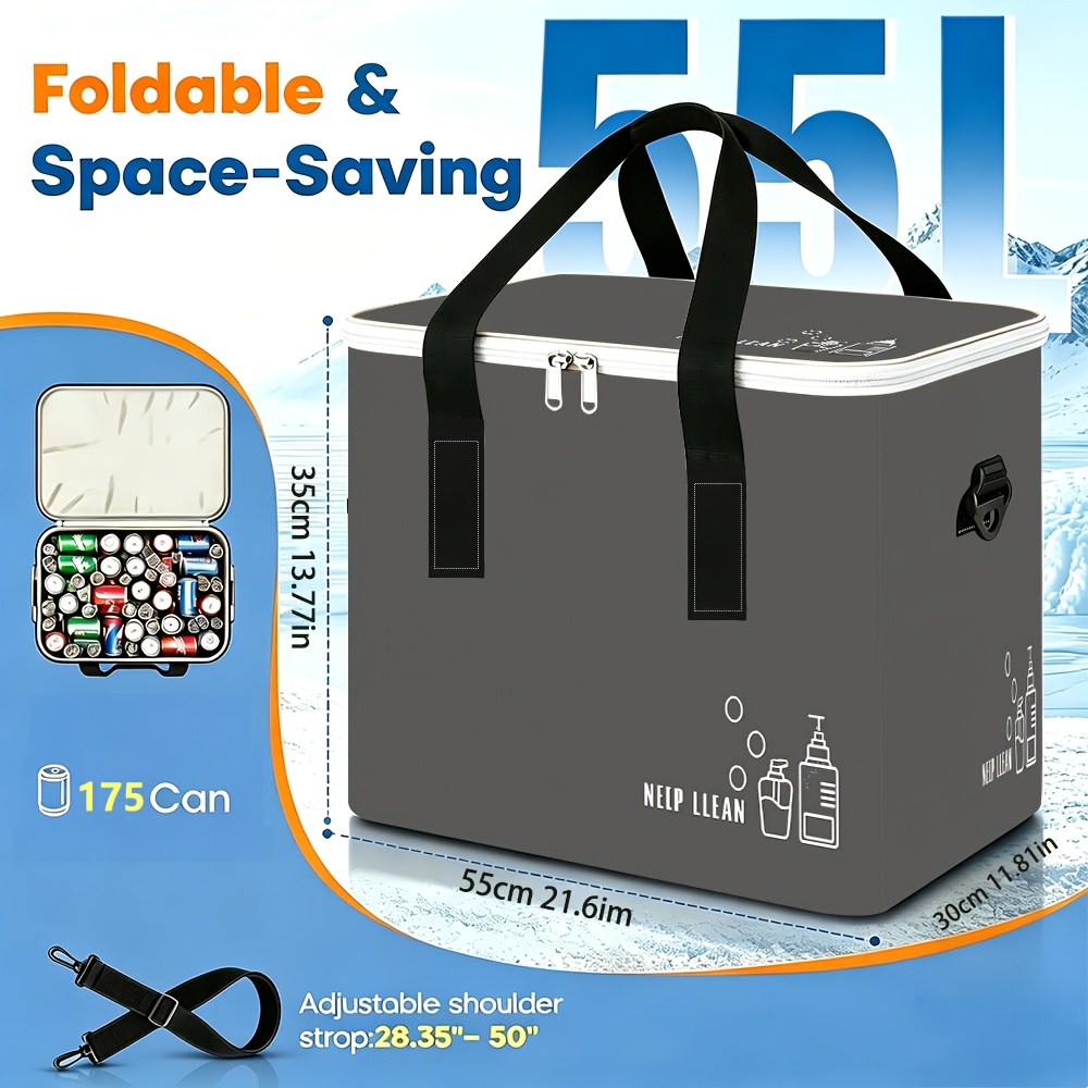 TEMU Sac Isotherme Extra Large 55L pour Extérieur, Sac de Courses Réfrigéré, Sacs , avec Bretelles Réglables, Nettoyage et Lavage, Activités de ,