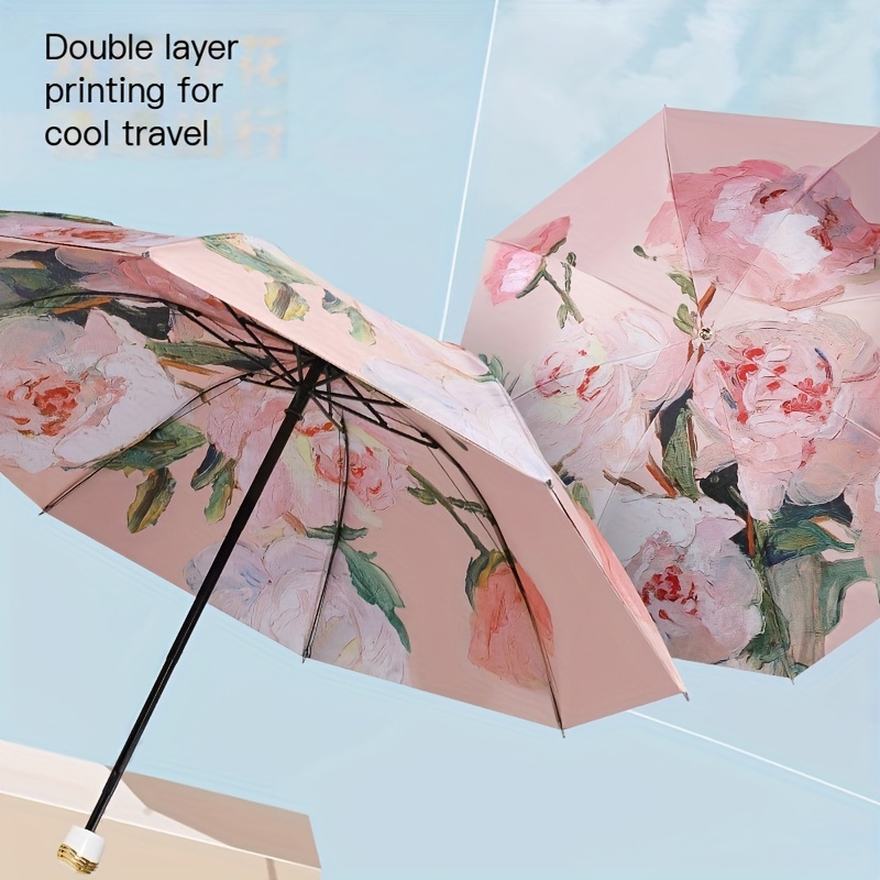 

Versatile Double-sided Floral Umbrella - Windproof, Rainproof & Uv Protection, With 8 Ribs,