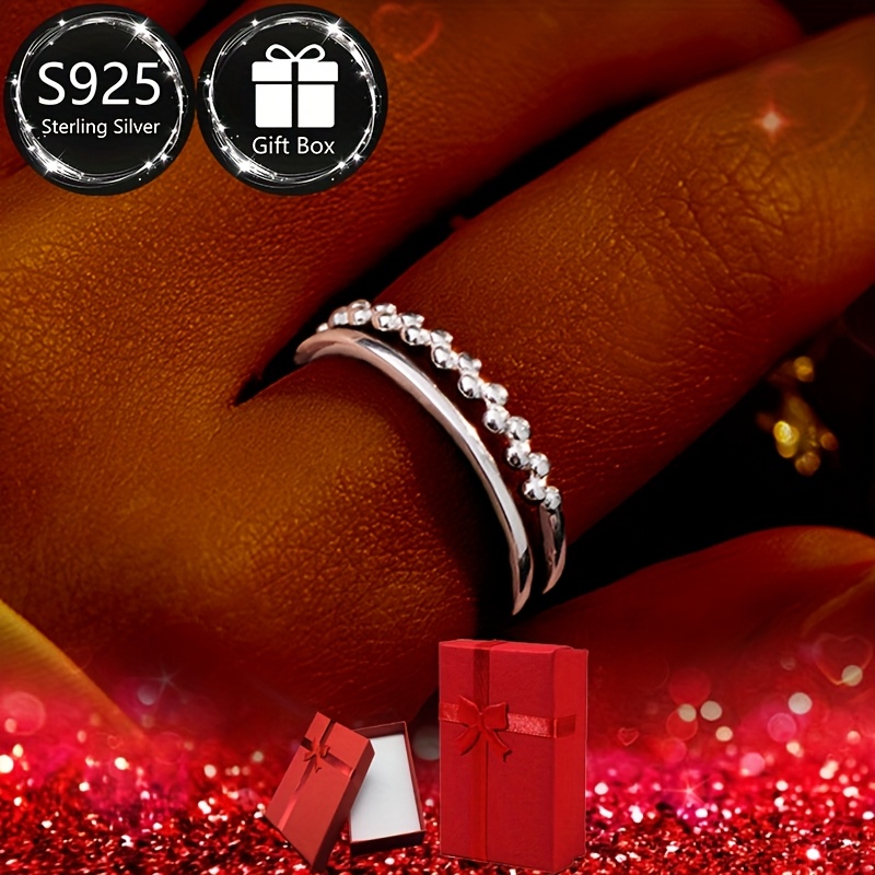 S925 Double Layer Round Bead Ring for Women
