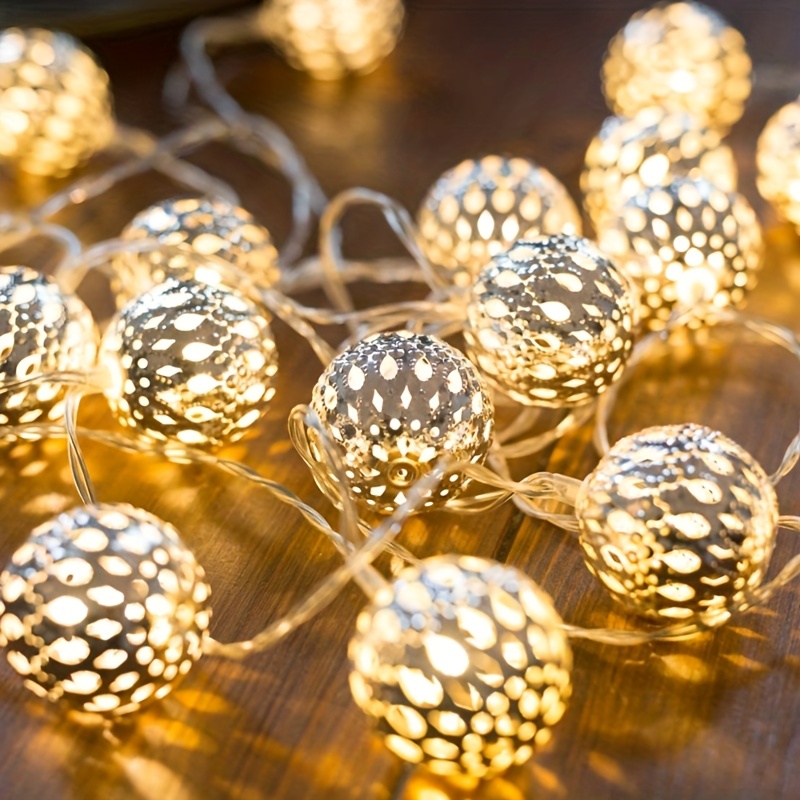 Image of Led String Lights, 10/20 Balls Moroccan Party Christmas Hanging Lights Battery Powered Fairy Lights For Indoor, Bedroom, Party, Birthday, Christmas Tree Decor Batteries Not Included