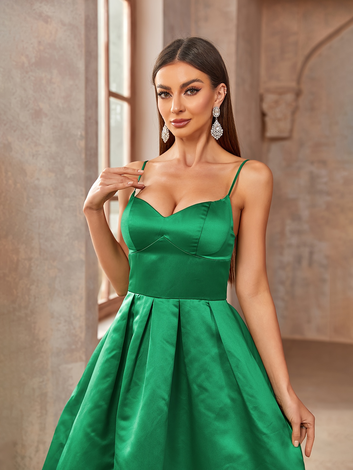 emerald green satin a line evening gown high thigh Temu Canada