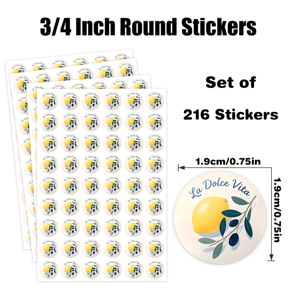 Image of 216pcs Lifestyle Themed Round Stickers, Citrus Accent Watercolor , Perfect For Gift Tags, Gift Bags, Gift Boxes, Party Favors And More, Convey Relaxed Vibe