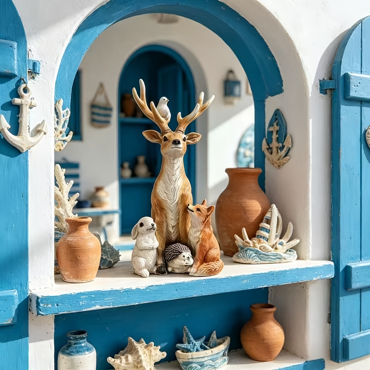 TEMU Forest Animal Figurine Set Suitable For Home & Garden Decor - Deer, Rabbit, Fox, Hedgehog Resin Statues, / Decoration With Realistic Woodland