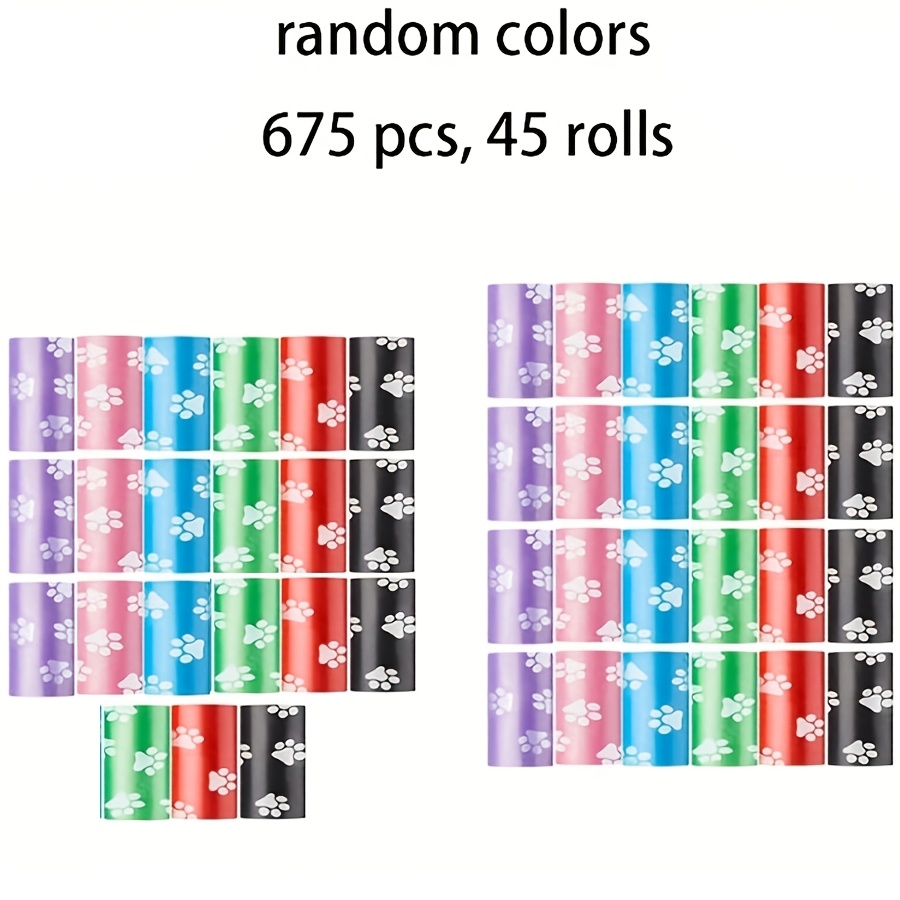 Image of 300pcs 20 Rolls/675pcs 45 Poop Bags Plastic Dog Waste Bags Disposable Suitable For Puppy Pet Feces Outdoor Walking Travel Random Color (paw Print Style)
