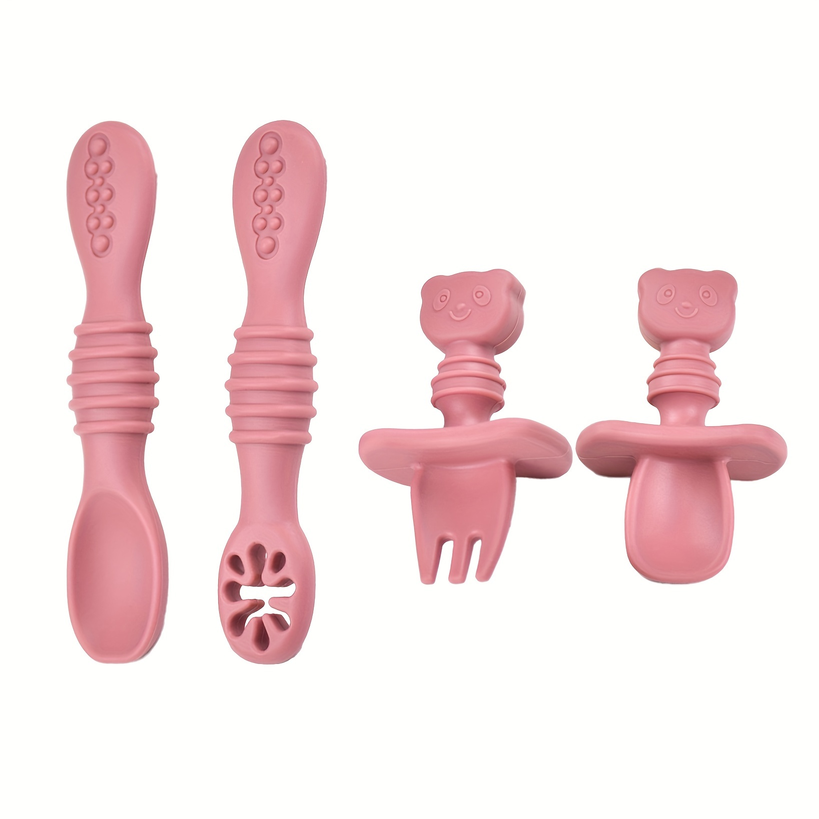 4pcs Silicone Baby Spoons Self Feeding 6+ Months, Baby Led Weaning Spoons Training Spoon Toddler Self Feeding Utensils For 6-12 Months Babies