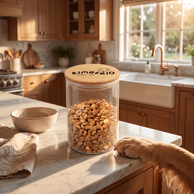Personalized Dog Food Storage Glass Jar with Bamboo Lid
