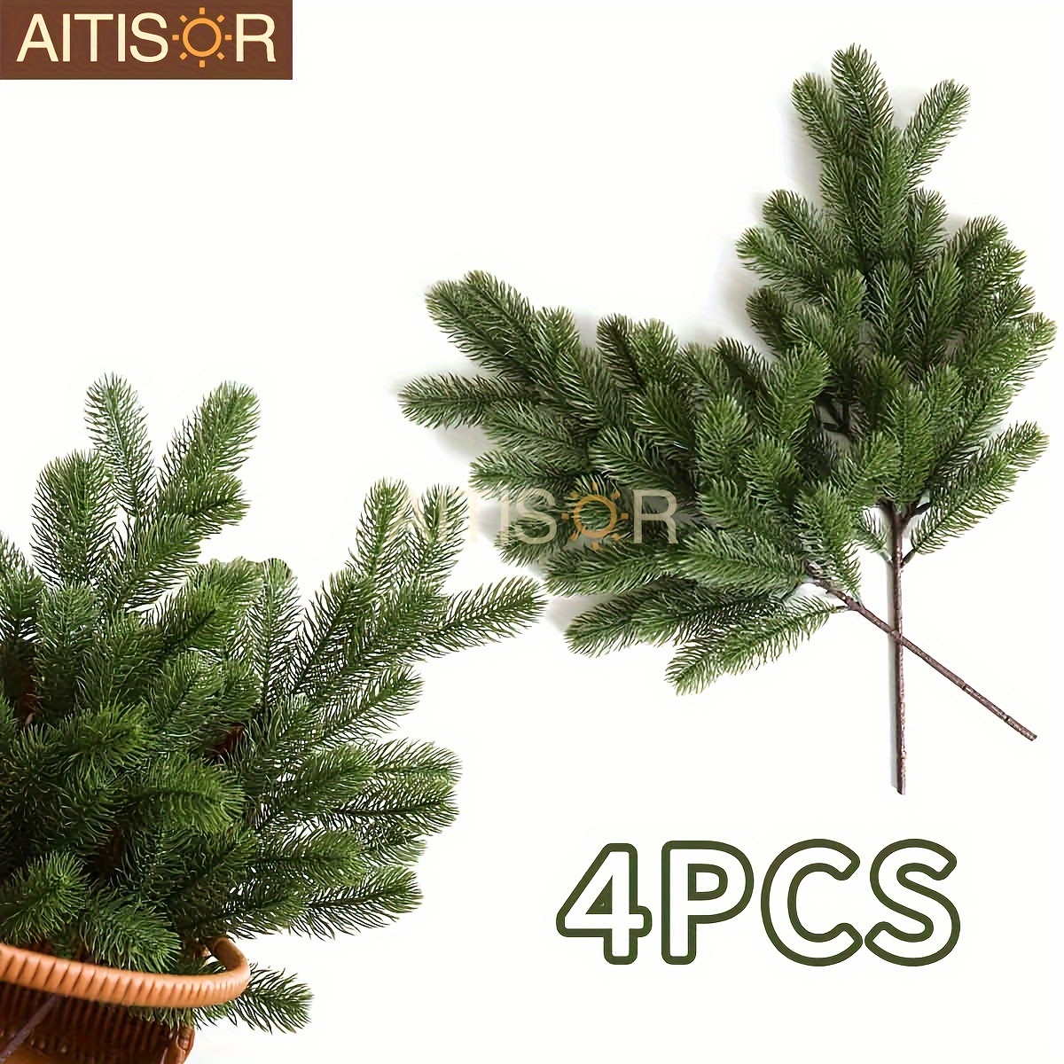 

4pcs Large 19" Artificial Pine Needles - Diy Christmas Garland, Wreath & Home Decor, Artificial Pine Needles, Christmas, Garland, Decoration