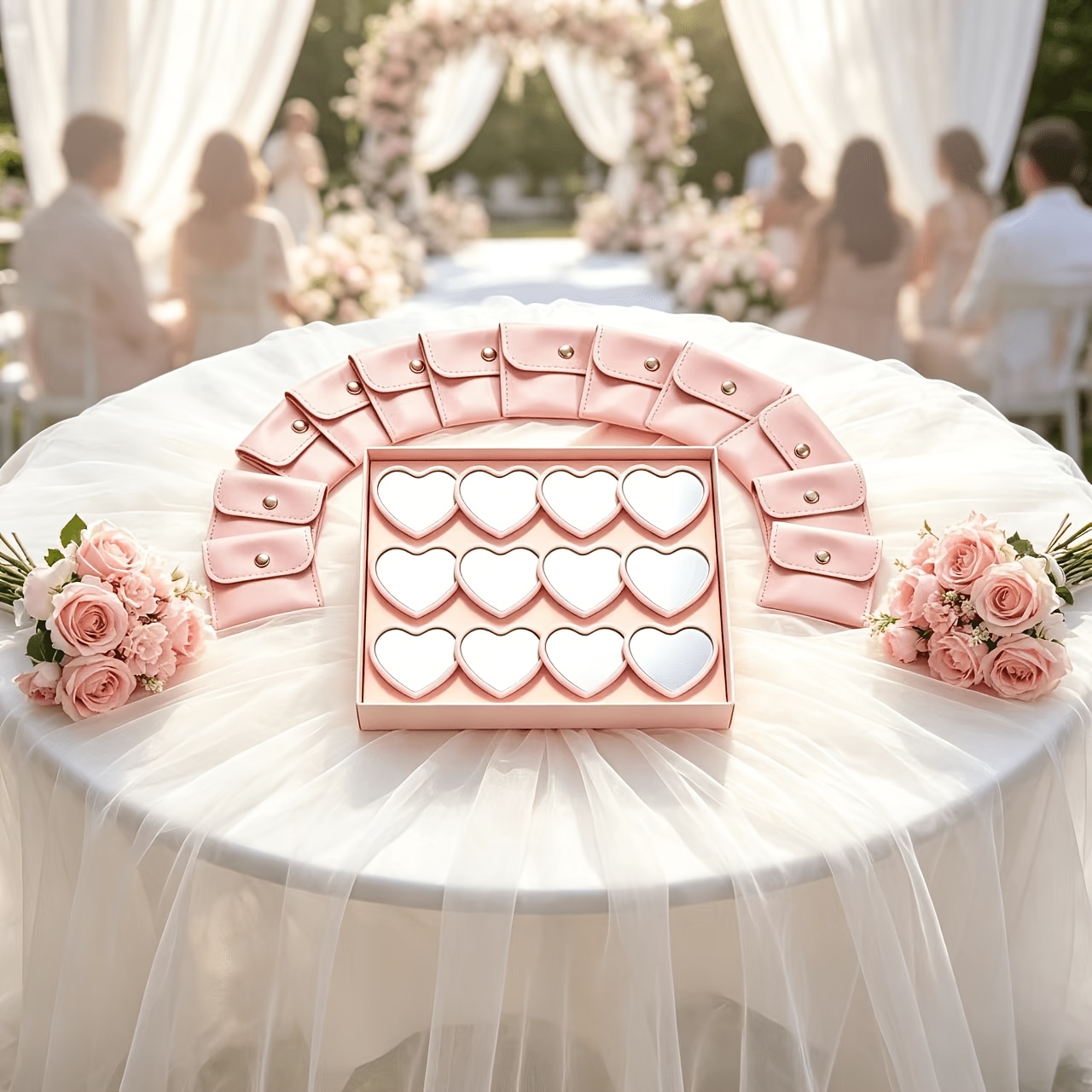 24pcs Heart-Shaped Makeup Mirror and Bag Set