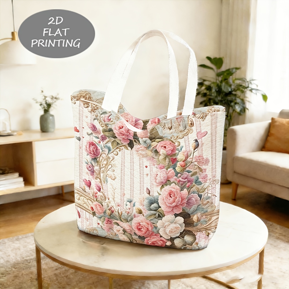 TEMU 1pc Women's Vintage Floral Print Shoulder Bag, Exquisite Ladies' Shoulder Bag, New Year Gift, Soft And -friendly, For Home Use, Party Favor,