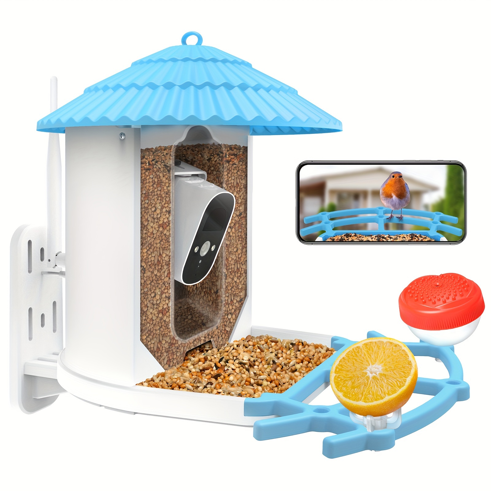 TEMU Npet Solar-powered Feeder Camera With 4mp Hd Night , Real- & Mobile Notifications, Attracts Birds With Seed Dispenser & Orange Slices, - Ideal Gift For Bird Lovers