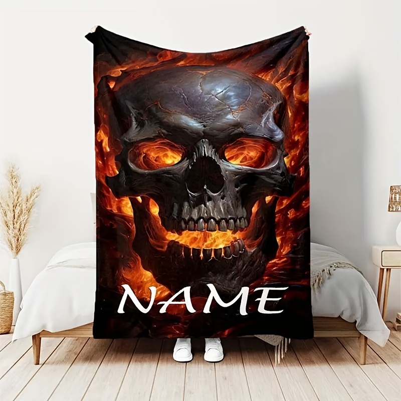 

Custom Name Flannel Throw Blanket - Halloween Horror Design, Gifts | For Outdoor, Beach, Camping, Car, Sofa, Pet & Office Use | Hypoallergenic & Machine Washable