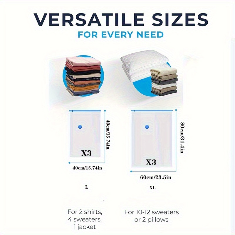 Image of Iparamira Vacuum Storage Bags For Clothes And Bedding - A Set Of 6pcs, Including 6 Travel Handbags (6 Each Of 40×40 Cm) Or 3 40×40 Cm + 3 6080 Cm Vacuum Bags (for Clothes, Bedding And Cushions)