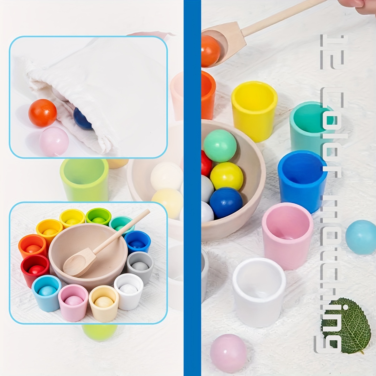 Lot 12 Gobelets Tri Couleurs En Bois Pour Enfants | Jouet Éducatif Empilable - Apprentissage Couleurs & Motricité