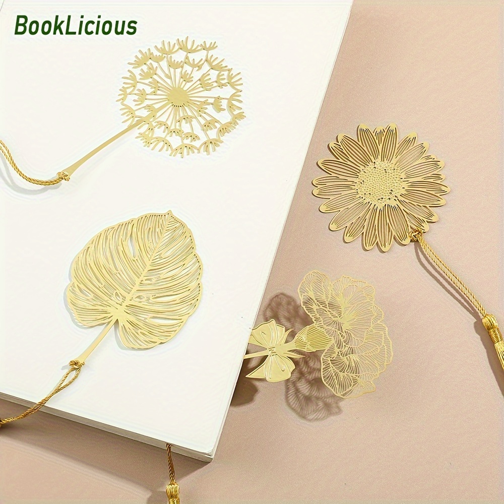 

Golden Hollow Metal Bookmark Set With Tassel - 4 Seasons Leaf Design - Creative Gift For Mother's Day, Christmas, Birthdays - Suitable For Girls And Sisters