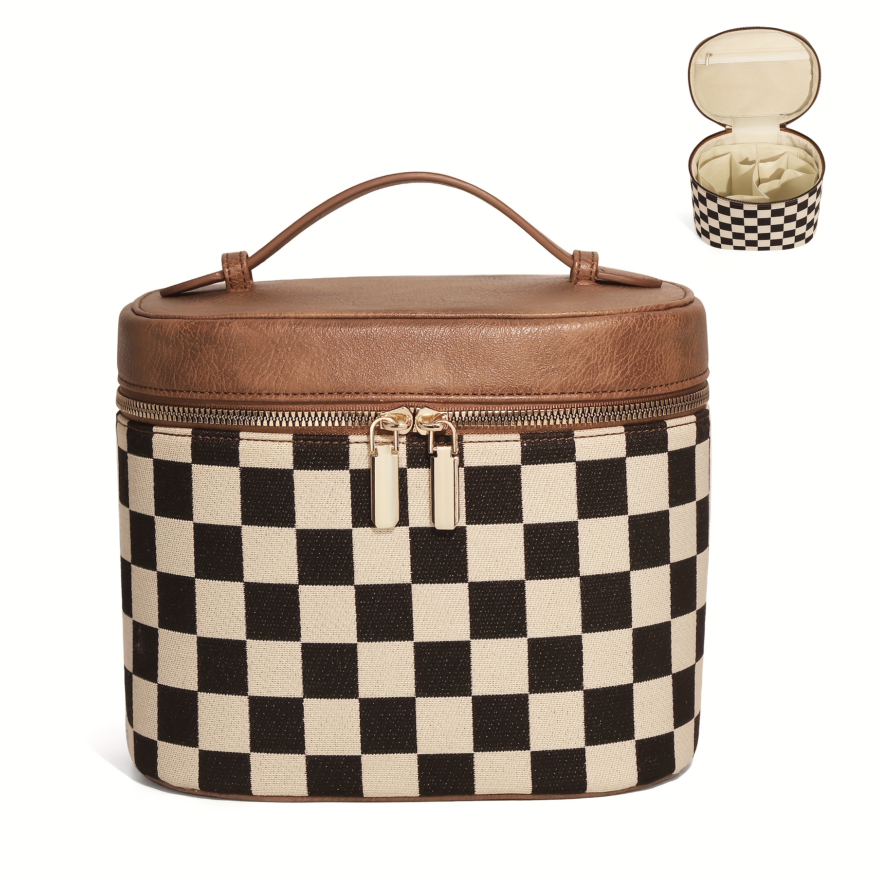 Fashion Checkered Makeup Bag Portable Large Capacity Cosmetic Case Storage Bag Toiletry Bag